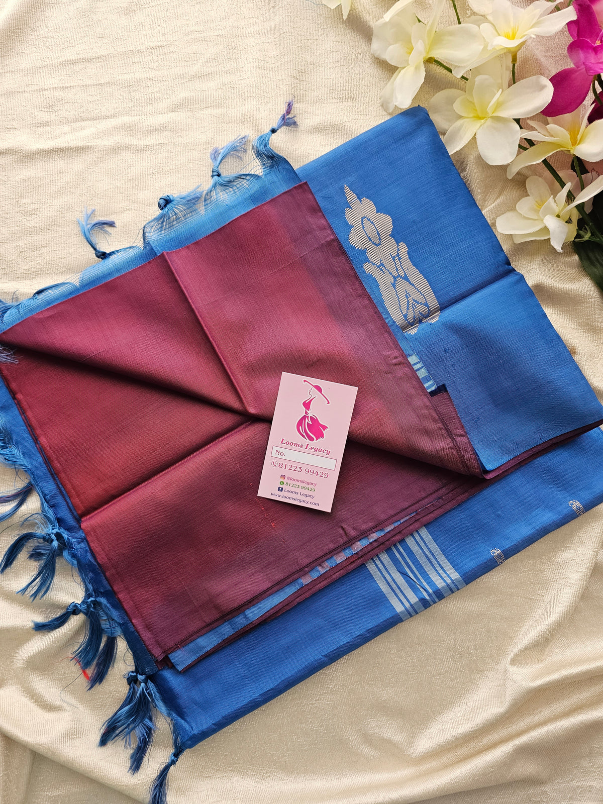 Maroon with Blue  Pallu Handwoven Chinnalampattu Saree