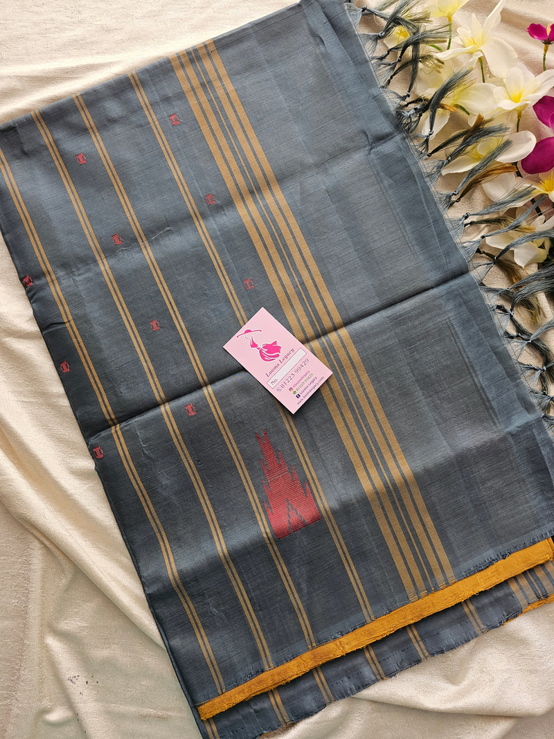 Mustard Yellow with Grey Pallu Handwoven Chinnalampattu Saree