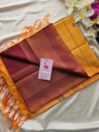 Maroon with Mustard Yellow Pallu Border Handwoven Chinnalampattu Saree