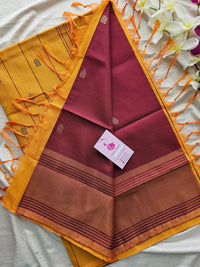 Maroon with Mustard Yellow Pallu Border Handwoven Chinnalampattu Saree