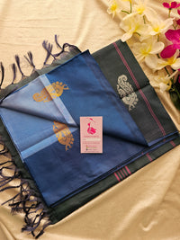 Blue with Bottle Green Pallu Border Handwoven Chinnalampattu Saree