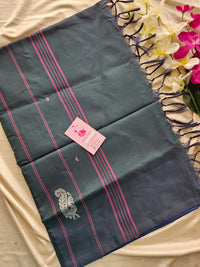 Blue with Bottle Green Pallu Border Handwoven Chinnalampattu Saree