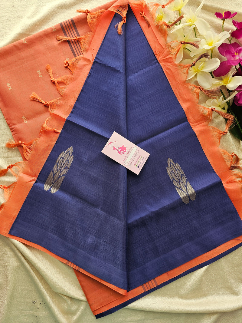 Navy Blue with Peach Pallu Handwoven Chinnalampattu Saree