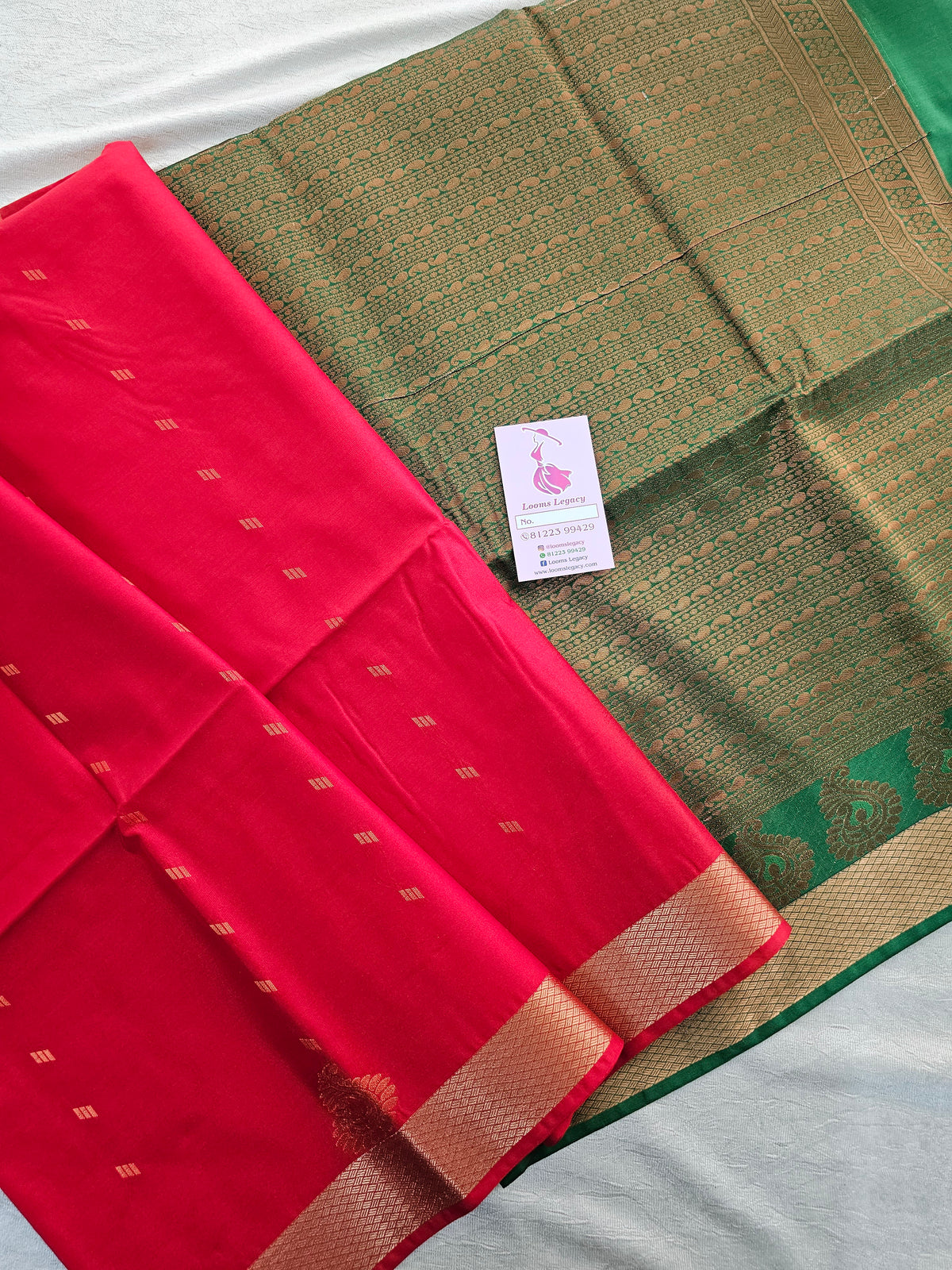 Red with Bottle Green Copper Zari Woven Border Semi Soft Silk Saree