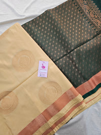 Sandal with Bottle Green Copper Zari Woven Border Semi Soft Silk Saree