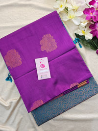 Purple with Peacock Blue  Copper Zari Woven Border Semi Soft Silk Saree