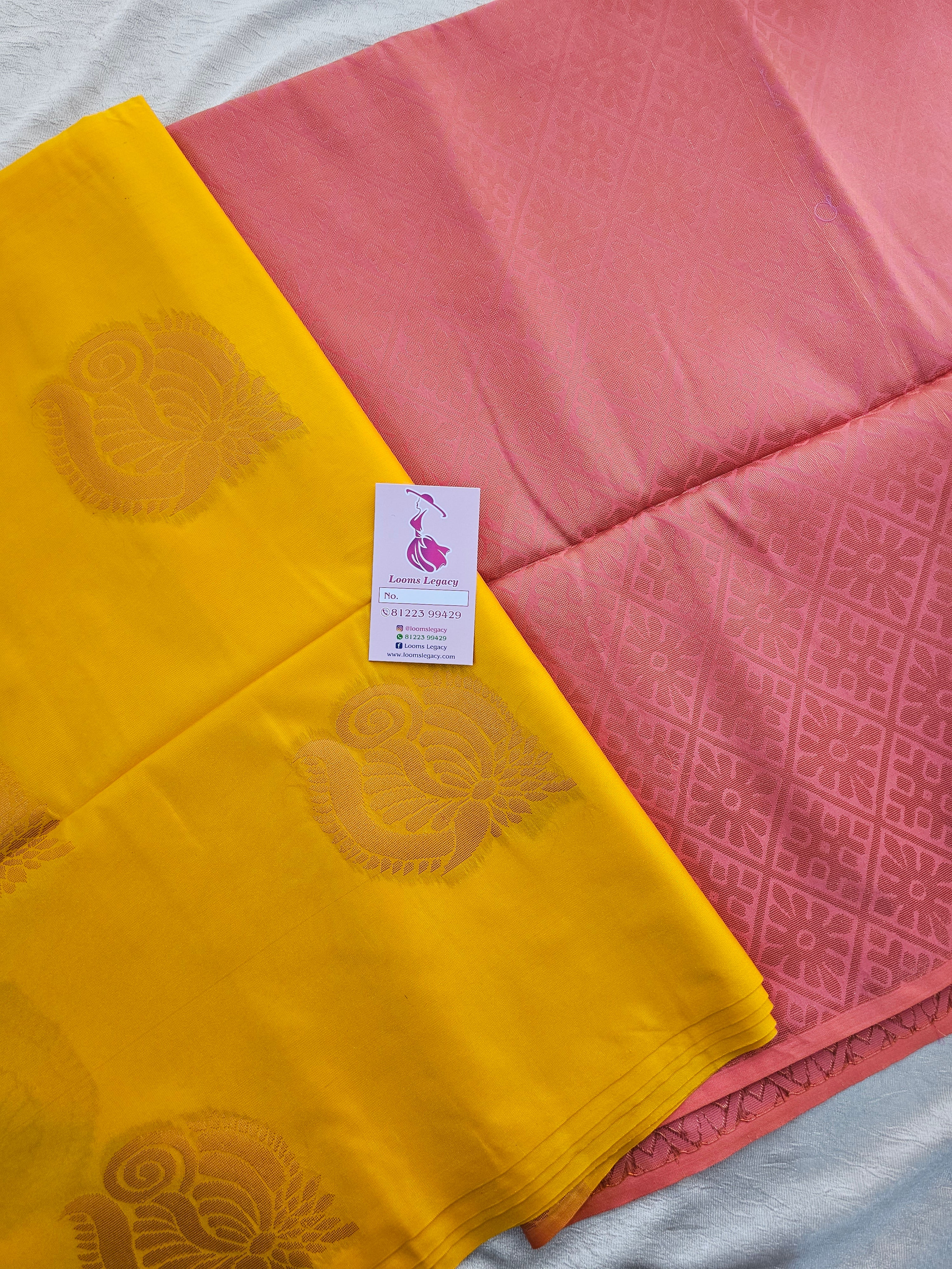 Pure soft silk saree yellow and pink with silver & gold zari woven box –  Cherrypick