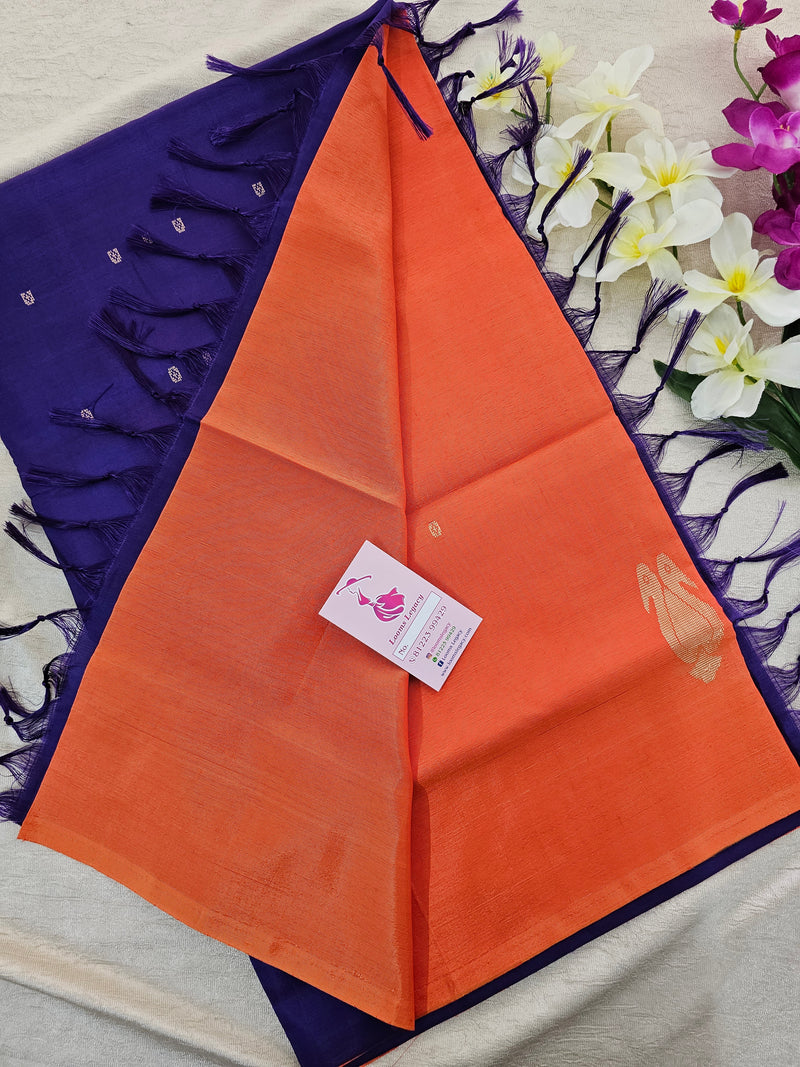 Orange with Violet Pallu Handwoven Chinnalampattu Saree