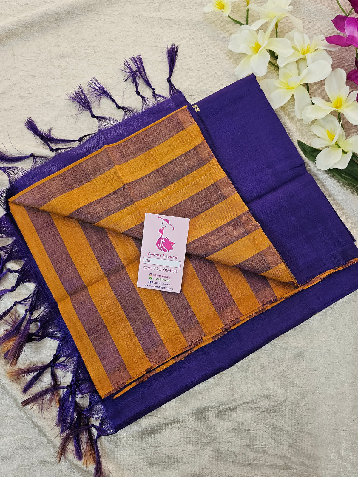 Mustard  Yellow Stripes with Violet Pallu Handwoven Chinnalampattu Saree