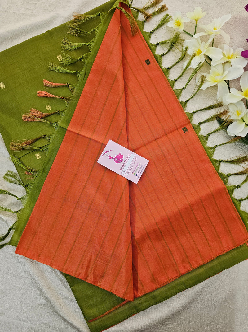 Orange Stripes with Green Pallu Handwoven Chinnalampattu Saree