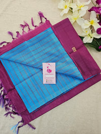 Blue Stripes with Magenta Pallu Handwoven Chinnalampattu Saree