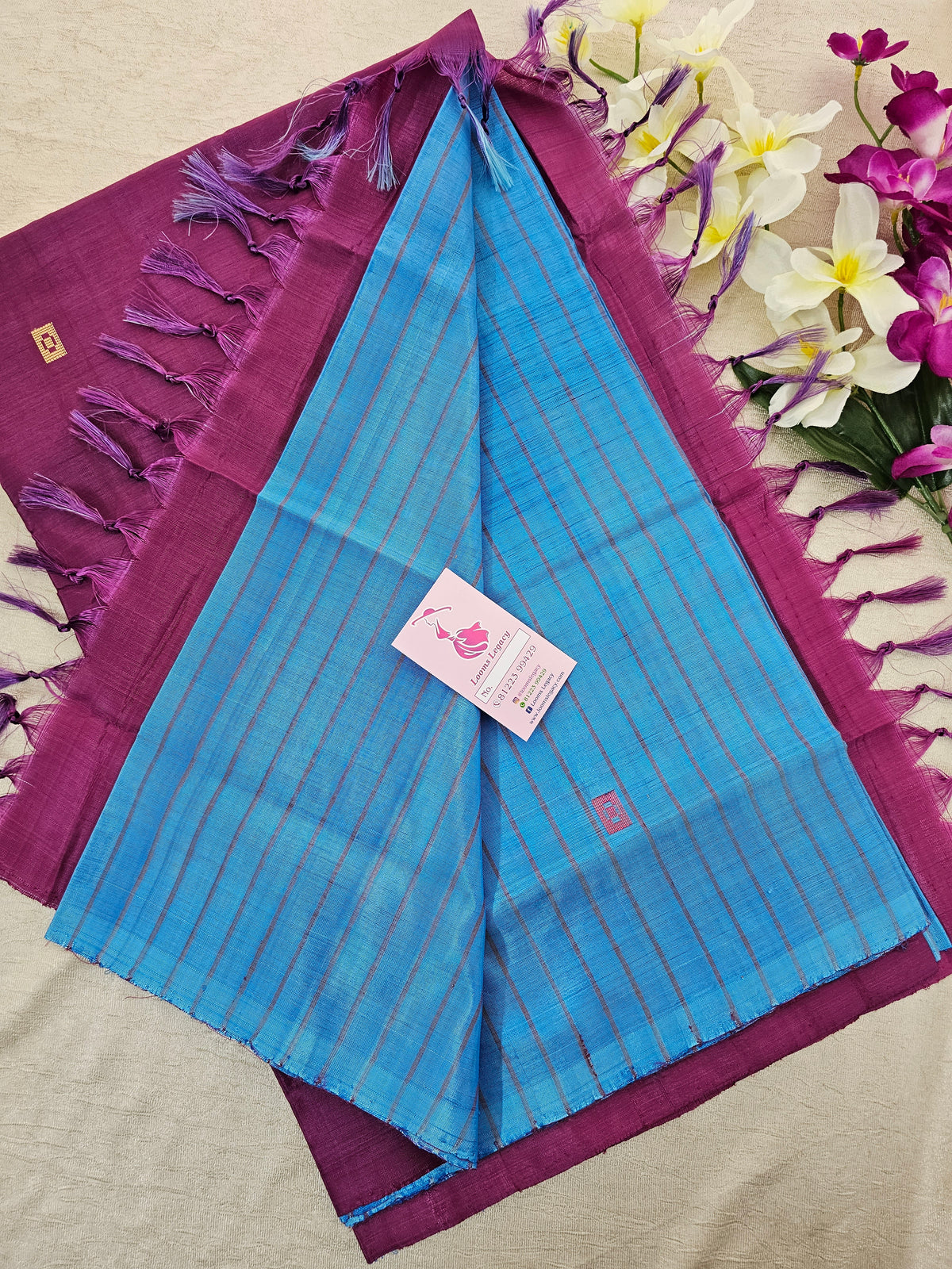 Blue Stripes with Magenta Pallu Handwoven Chinnalampattu Saree