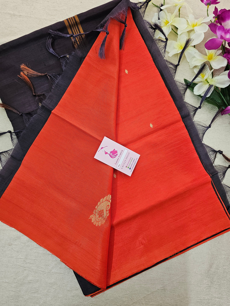 Orange with Brown Handwoven Chinnalampattu Saree