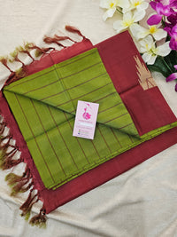 Green Stripes with Maroon Pallu Handwoven Chinnalampattu Saree