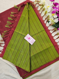 Green Stripes with Maroon Pallu Handwoven Chinnalampattu Saree