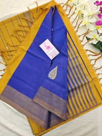 Blue with Mustard Yellow Pallu Border Handwoven Chinnalampattu Saree