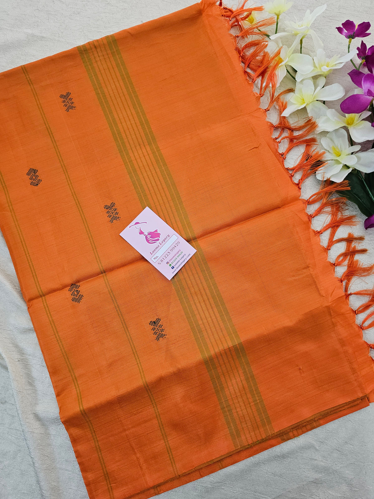 Green with Orange Border Pallu Border Handwoven Chinnalampattu Saree