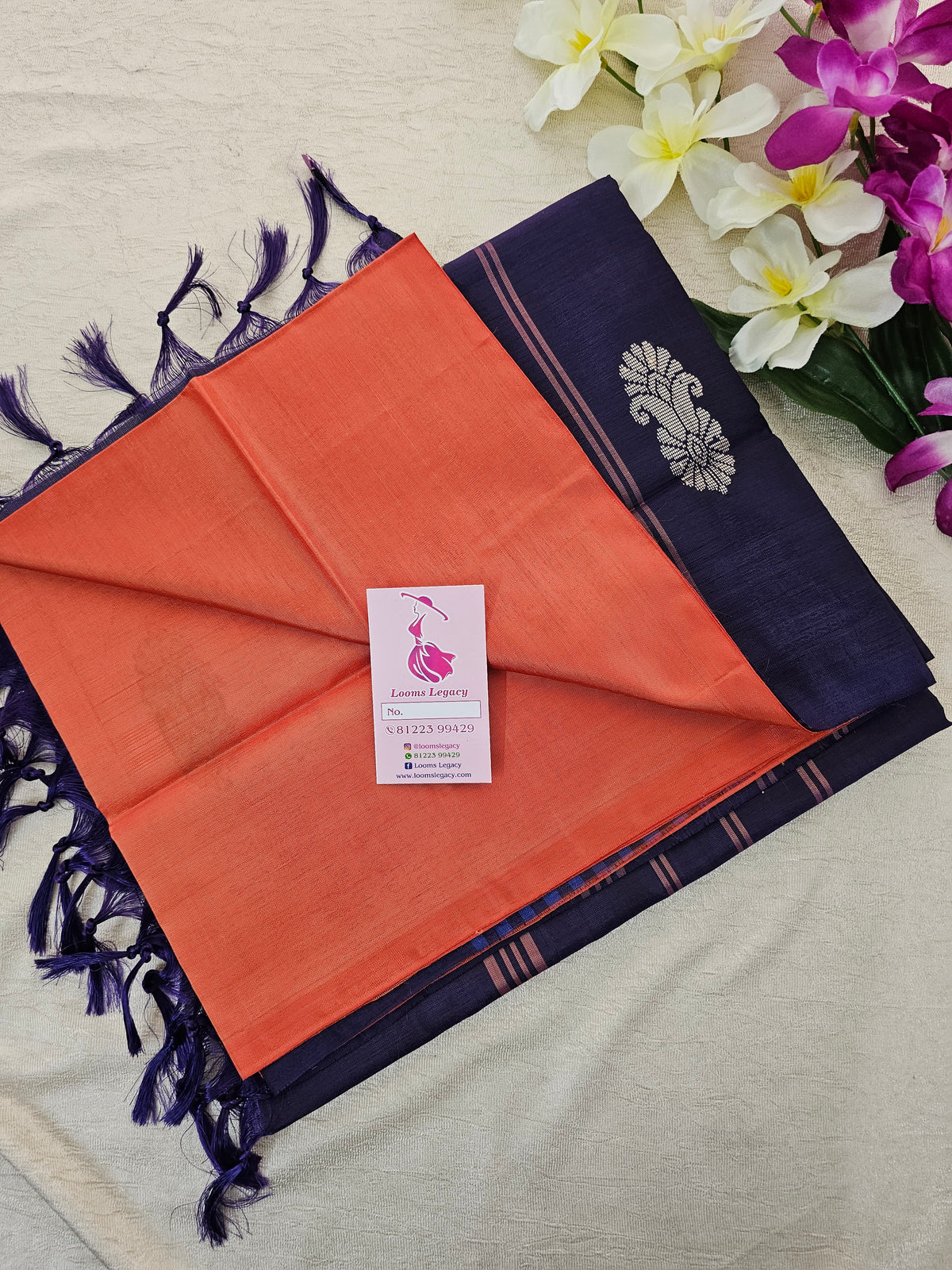 Orange Dual Shade with Violet Pallu Handwoven Chinnalampattu Saree