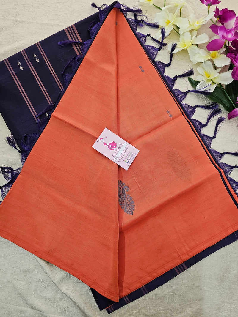 Orange with Violet  Pallu Handwoven Chinnalampattu Saree