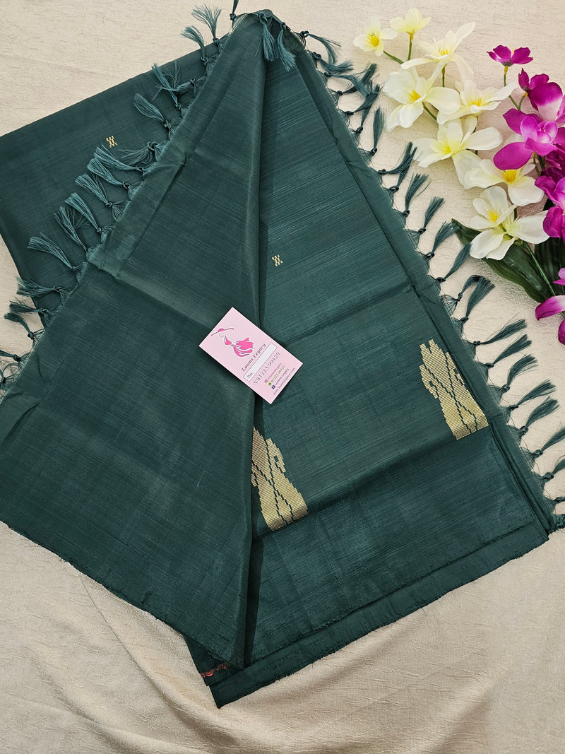 Monochrome Bottle Green Handwoven Chinnalampattu Saree