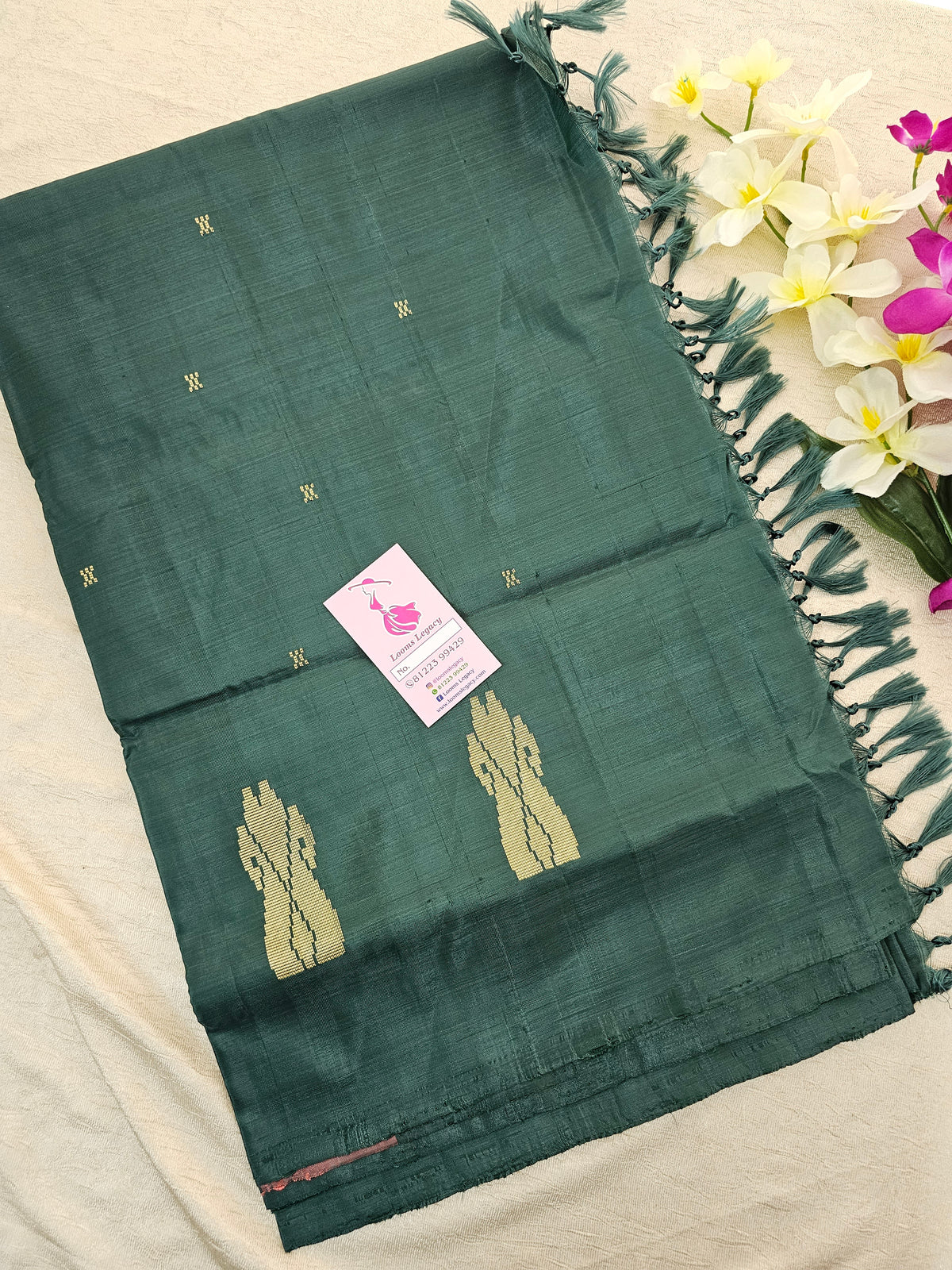 Monochrome Bottle Green Handwoven Chinnalampattu Saree