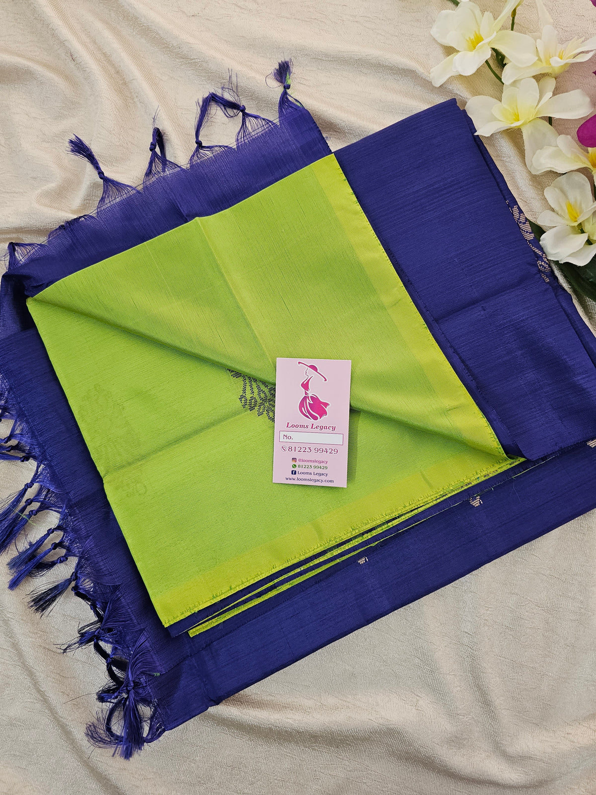 Lime Green with Violet Pallu Handwoven Chinnalampattu Saree