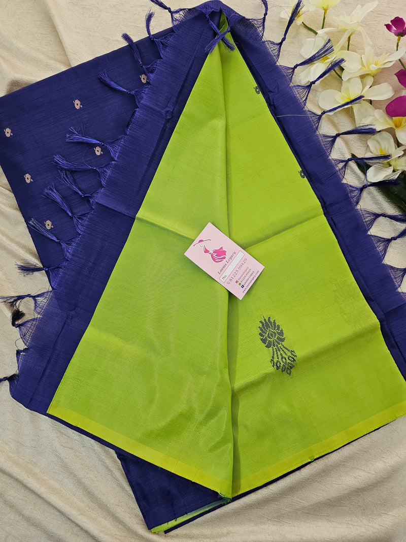 Lime Green with Violet Pallu Handwoven Chinnalampattu Saree