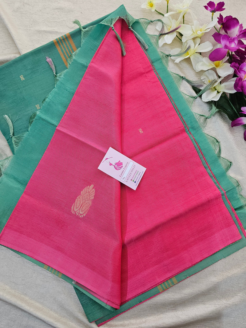 Pink with Sea Green Pallu Handwoven Chinnalampattu Saree