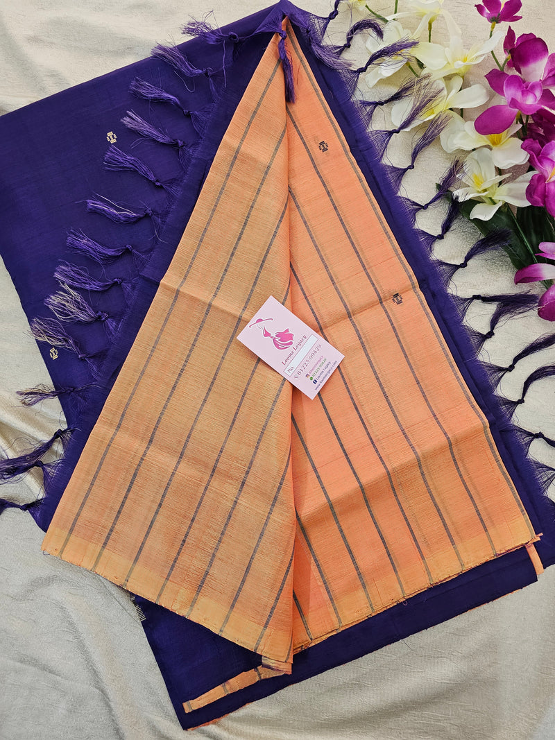 Peach with Violet Pallu Handwoven Chinnalampattu Saree