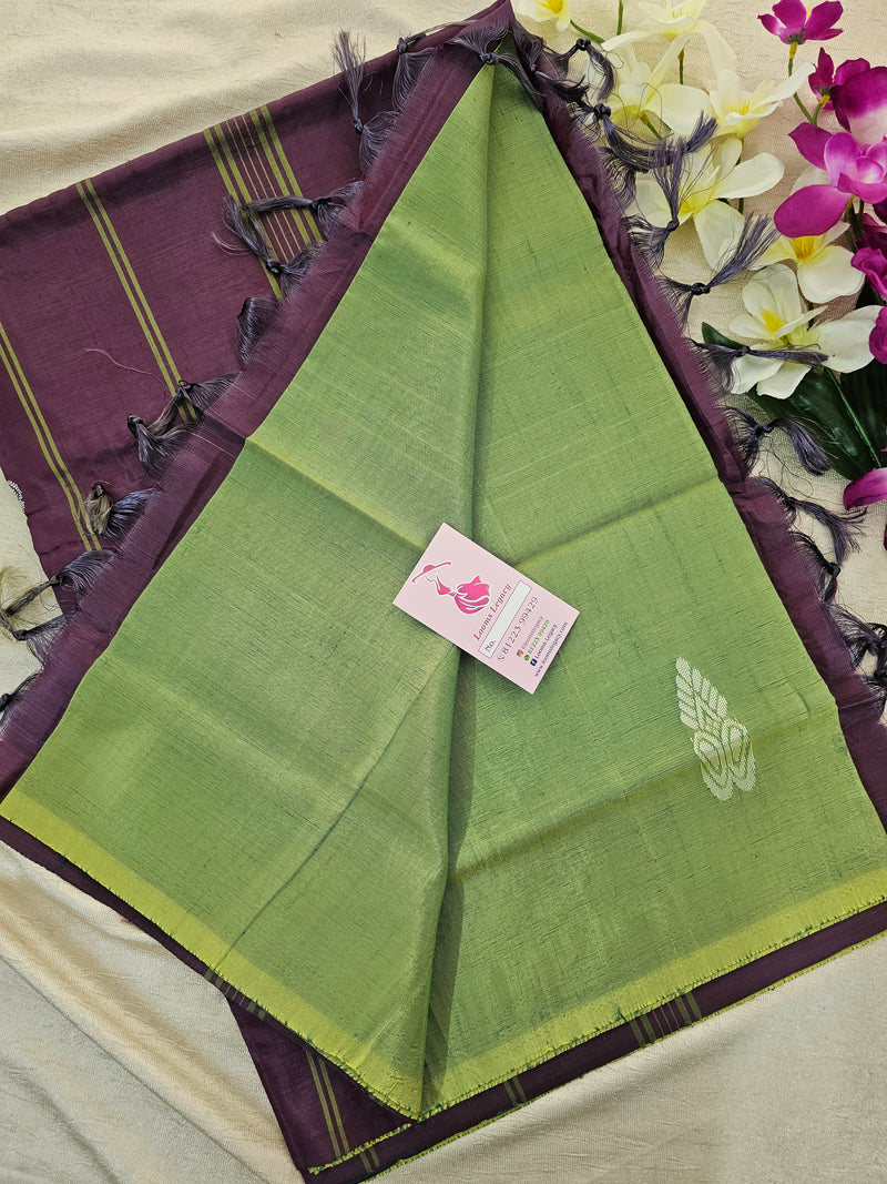 Lime Green with Dark Purple Pallu Handwoven Chinnalampattu Saree