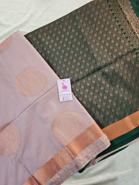 Onion Pink with Bottle Green Copper Zari Woven Border Semi Soft Silk Saree