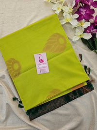 Lime Green with Bottle Green Copper Zari Woven Border Semi Soft Silk Saree