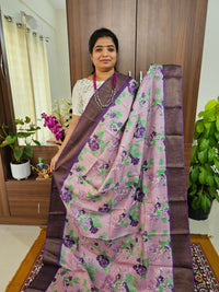 Lavender with Purple Handwoven Tussar Silk Saree with Zari Border