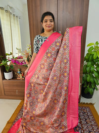 Pink Shade Semi Banarasi Copper Zari Weave Soft Silk Saree with Digital Print