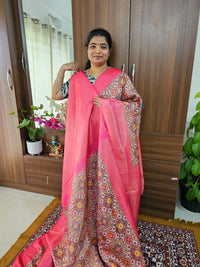 Pink Shade Semi Banarasi Copper Zari Weave Soft Silk Saree with Digital Print