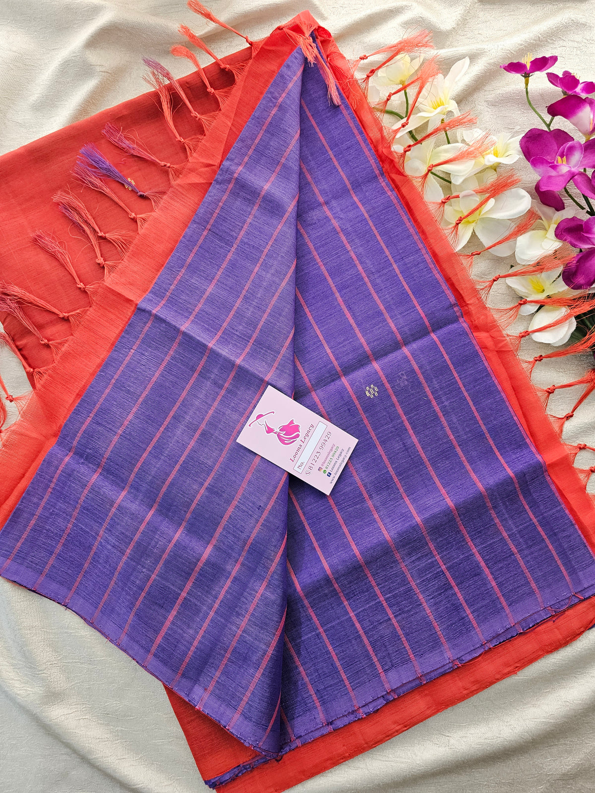 Lavender with Red Stripes Handwoven Chinnalampattu Saree