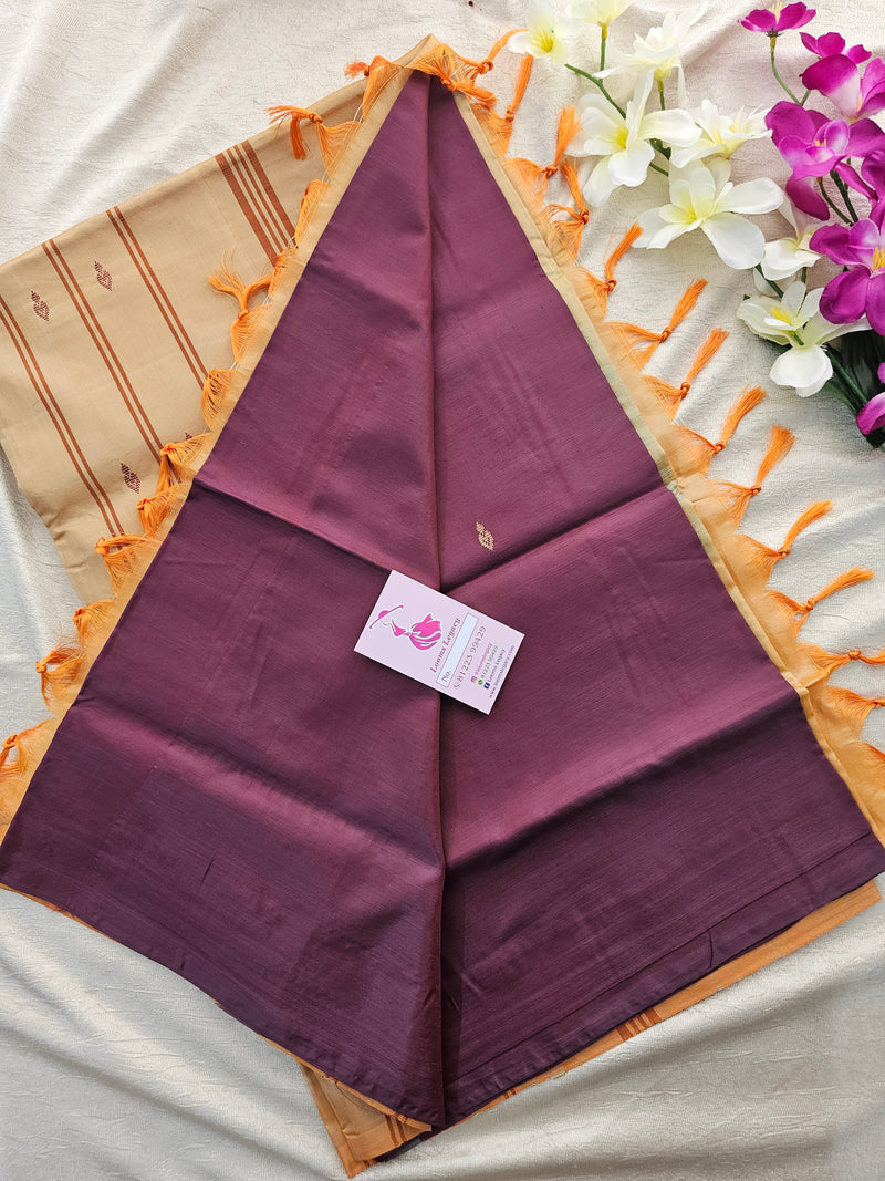 Maroon with Sandal Handwoven Chinnalampattu Saree