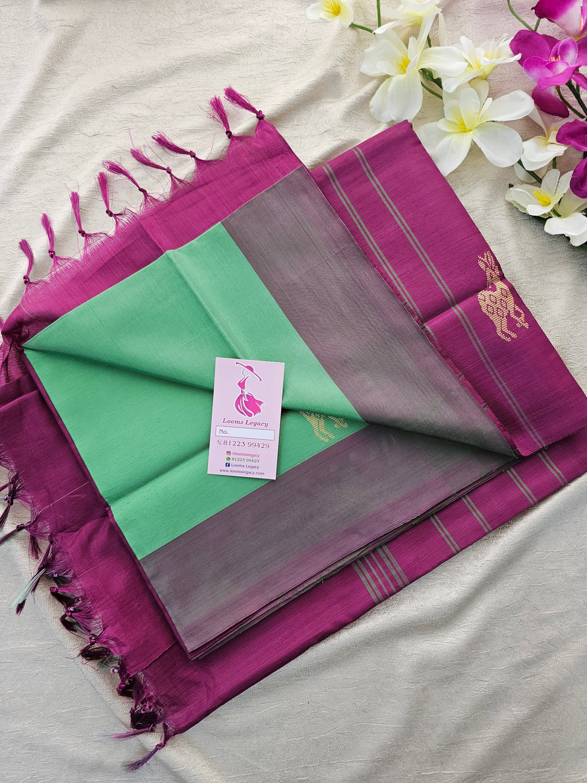 Green with Magenta Border Handwoven Chinnalampattu Saree