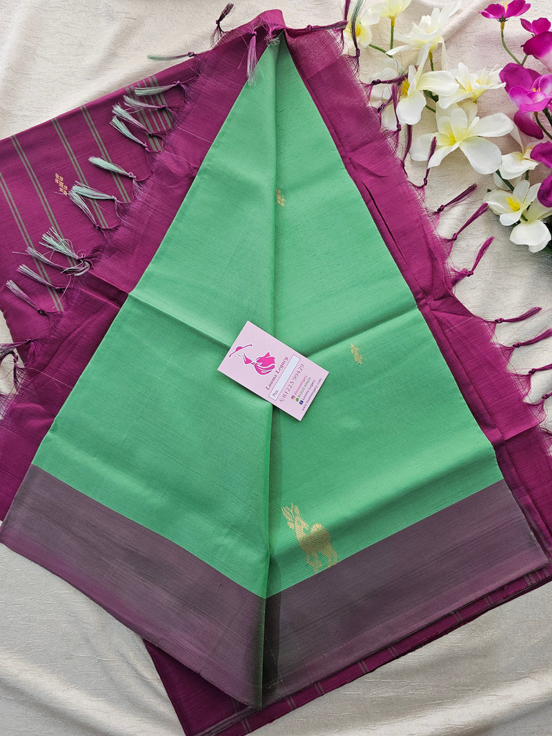 Green with Magenta Border Handwoven Chinnalampattu Saree