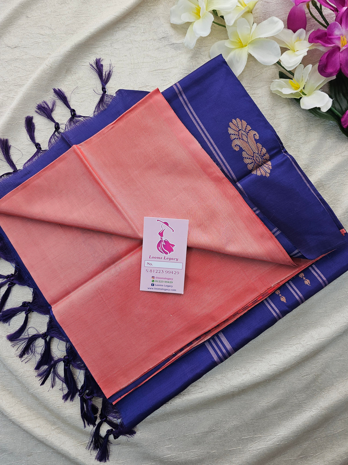 Peach with Violet Handwoven Chinnalampattu Saree