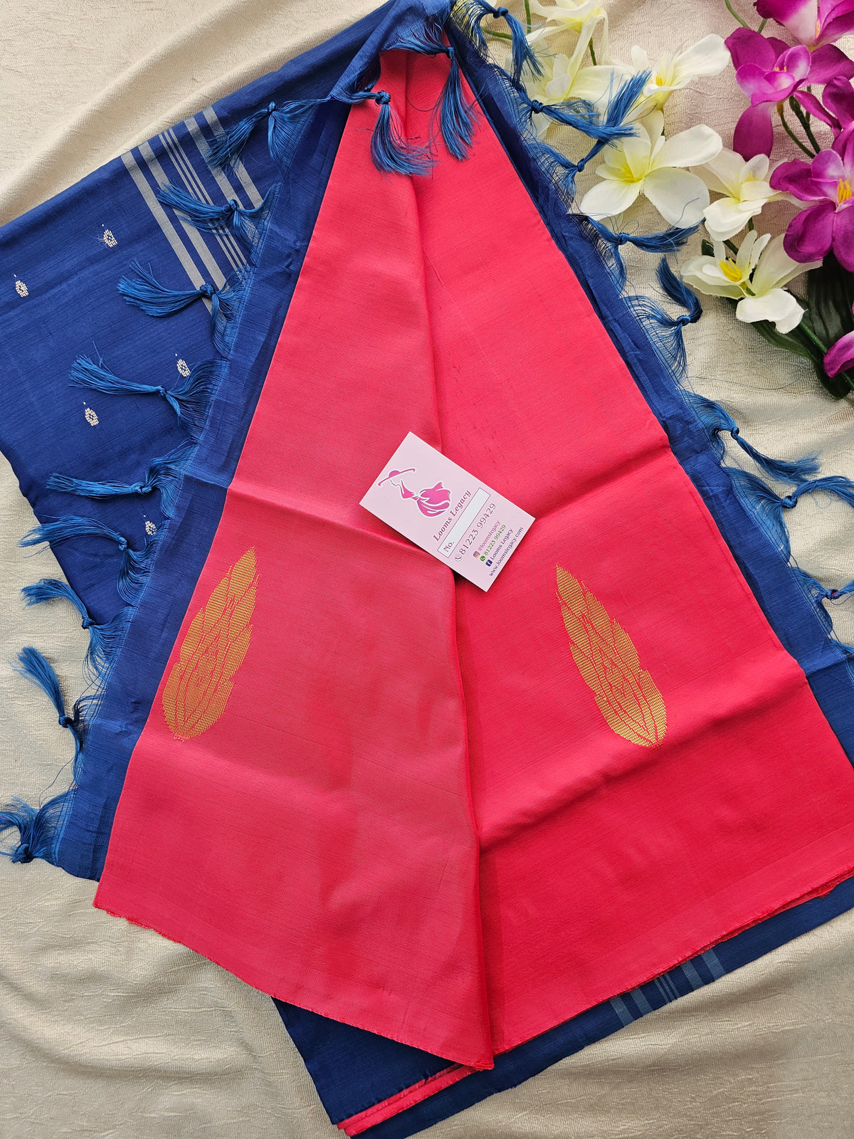 Pink with Blue  Handwoven Chinnalampattu Saree