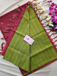 Green with Maroon Stripes Handwoven Chinnalampattu Saree