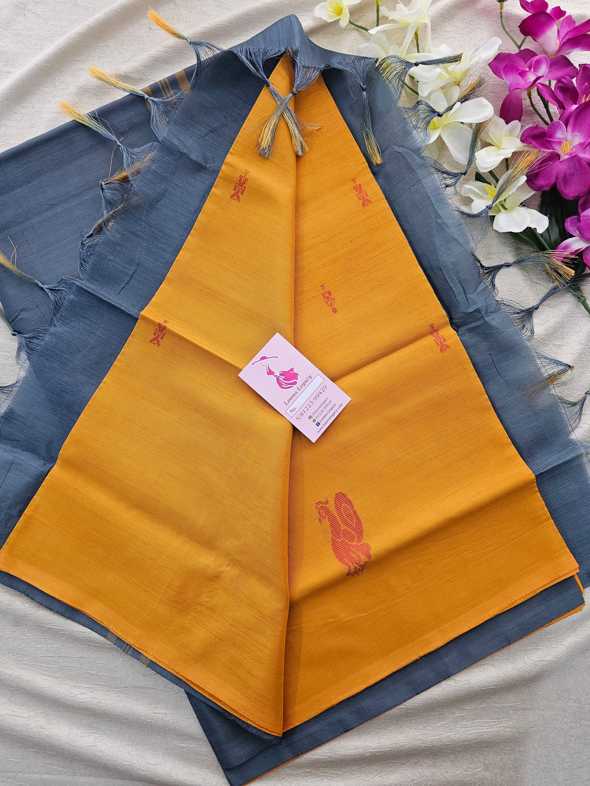 Mustard Yellow with Grey Handwoven Chinnalampattu Saree