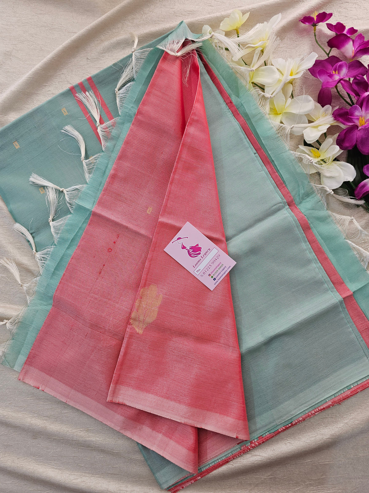 Pink with Sea Green Handwoven Chinnalampattu Saree