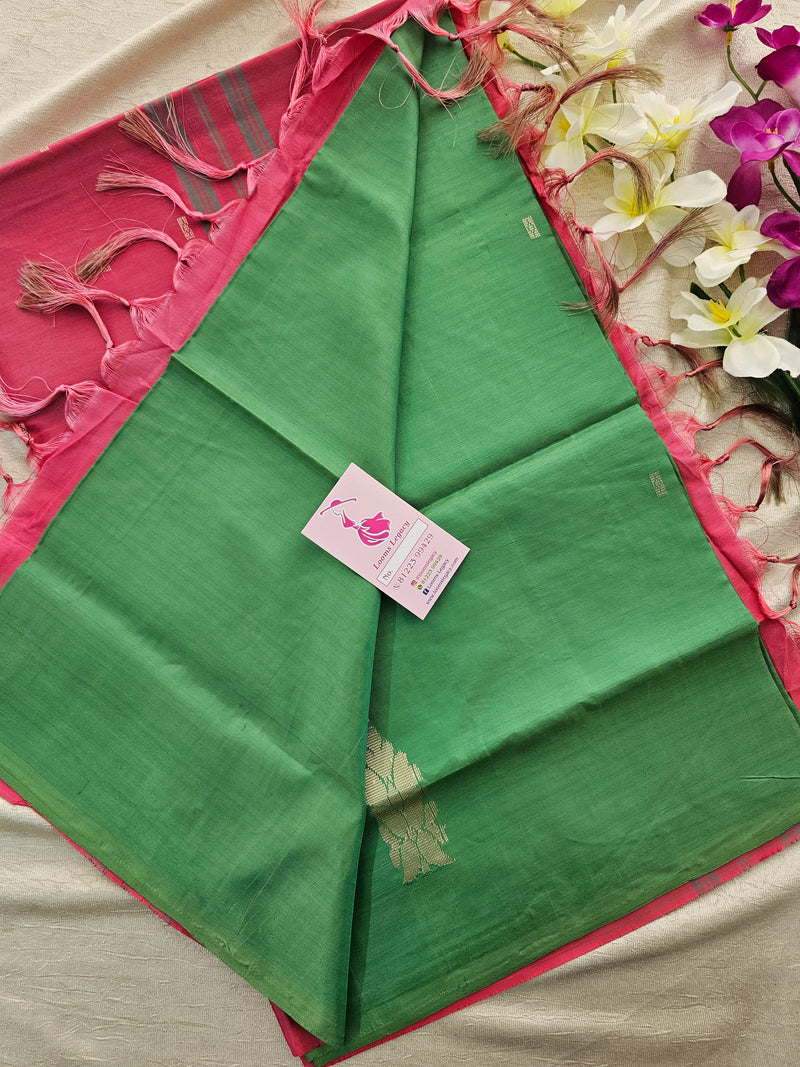 Green with Pink Handwoven Chinnalampattu Saree