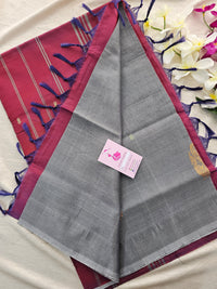 Grey with Maroon Handwoven Chinnalampattu Saree