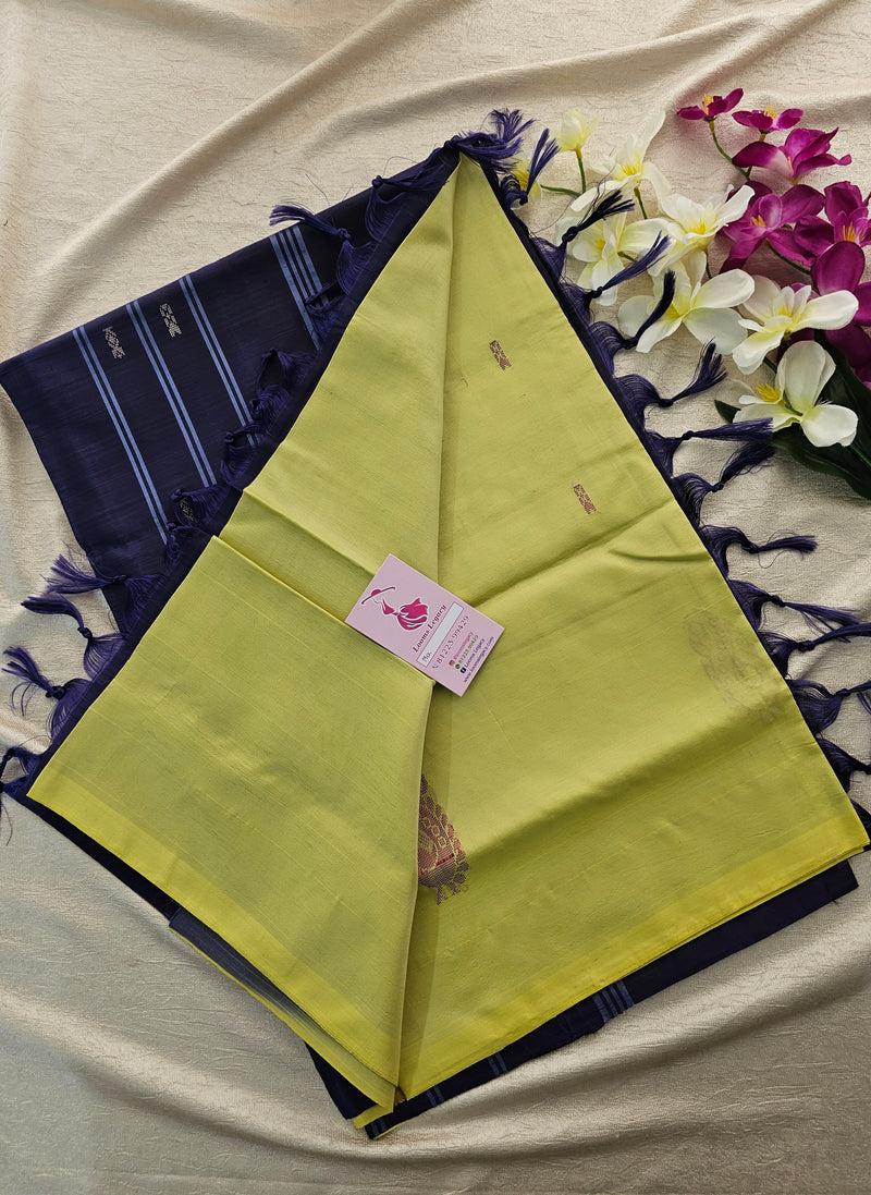 Yellow with Blue Handwoven Chinnalampattu Saree