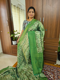 Green Shade Semi Banarasi Copper Zari Weave Soft Silk Saree with Digital Print