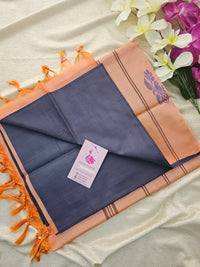 Dark Blue cum Grey with  Pastel Orange Handwoven Chinnalampattu Saree