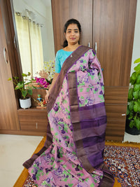 Dark Lavender with Purple Handwoven Tussar Silk Saree with Zari Border